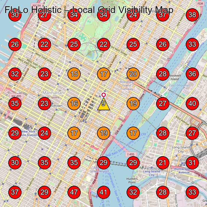 FloLo Holistic GeoGrid visibility map for Wellness Center in New York